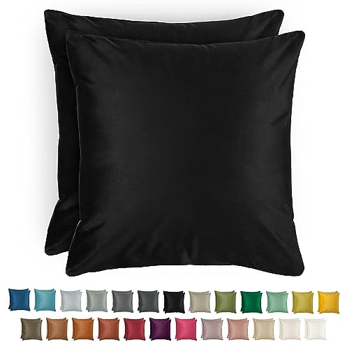 Blumtal 2er Set Kissenbezug 50x50 cm Schwarz - dekorativer Samt Kissenbezug mit verstecktem Reißverschluss, Kissenhülle für Zierkissen Deko-Kissen Polster Sofakissen & Couchkissen, waschbar