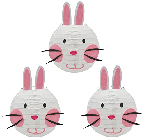 Pinenjoy Papierlaterne mit Osterhasen-Motiv, zum Aufhängen, wiederverwendbar, 14,8 cm, rund, für Party, Hof, Garten, Geburtstag, Feier, 3 Stück