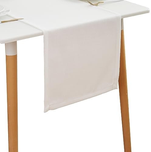 Simurq Tischläufer Wasserabweisende & Abwaschbare Tischläufer modern | Leinenoptik - Lotuseffekt | Pflegeleicht & fleckenabweisend Läufer | Tischläufer weiß (Farbe: Weiß, 30x140 cm)