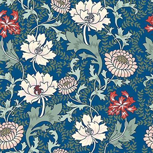 VaryPaper Tapete Blumen Vintage Fototapete Blumen Möbelfolie Dunkelblau Möbelaufkleber Klebefolie Arbeitsplatte Selbstklebende Folie Tapeten Küche Couchtisch Kleiderschrank 44.5cmx200cm