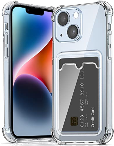 ÁRBOLORO Cover per iPhone 14 con Porta Carte, Custodia Portafoglio con Slot per Schede Silicon TPU Trasparente Case Ultra Slim Clear Soft Bumper Anti-Graffio Antiurto Cover per iPhone 14