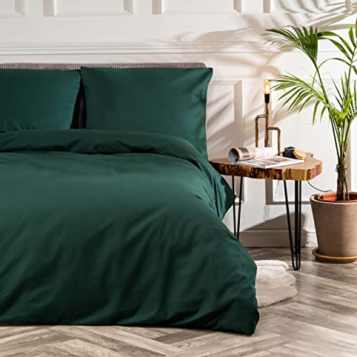 VelvetHome Deluxe Bettwäsche 135x200 Baumwolle Bettbezug 135x200 cm mit Kissenbezug 80x80 cm Hohe Qualität Bettwäsche-Set mit Reißverschluss 100% Baumwolle Made in EU Dunkelgrün 135 x 200