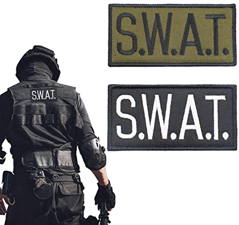 2 Pcs SWAT Aufnäher gestickt Bestickte Patches Applique Patches Taktischer kleiner Patch für Brust oder Schulter Kinder Teens Erwachsene Polizei Fans DIY Kleidung Schwarz und Armee Grün 10x5 cm