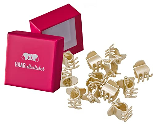 HAARallerliebst Haarklammer Klein Set 12 Stück – Haarspange Klein für Damen – Haarspangen Damen Gold – Kleine Haarklammern – Haarklemmen Damen – Mini Haarklammern