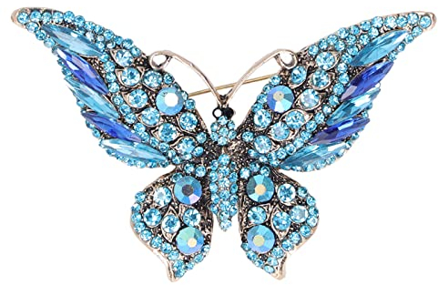 HERCHR Broche Papillons Arc-en-Ciel,Broche Femme,Animaux Broche en Cristal, Ensemble de Broche Femme,Broche Bijoux épinglettes rétro métal Bijoux Accessoires pour vêtements(Bleu)