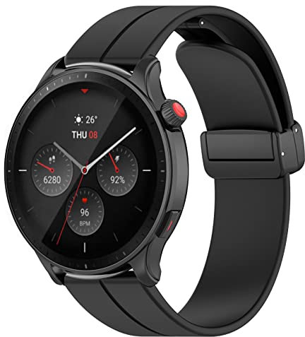 Kobmand Armband Kompatibel mit Amazfit GTR 4, Magnetischer Faltschließe Silikon Ersatzarmband Uhrenarmbänder für Amazfit GTR 4 (black)