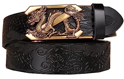 xichuangyuXCY Ceinture à cliquet pour hommes Style classique Rétro Dragon Boucle à cliquet Ceinture en cuir pour hommes Ceinture sculptée Ceinture décontractée Business