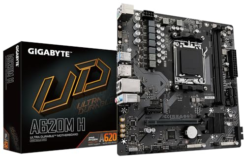 GIGABYTE A620M H Placa Base - Soporta CPUs AMD Ryzen 8000, VRM Digital de 5+2+2 Fases, hasta 7200MHz DDR5 (OC), 1xPCIe 4.0 M.2, LAN GbE, USB 3.2 Gen 1