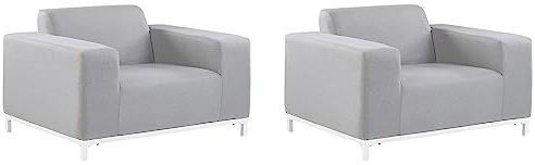 Beliani Gartensessel 2er Set Stoff grau mit Metallgestell weiß Outdoor & Indoor Rovigo