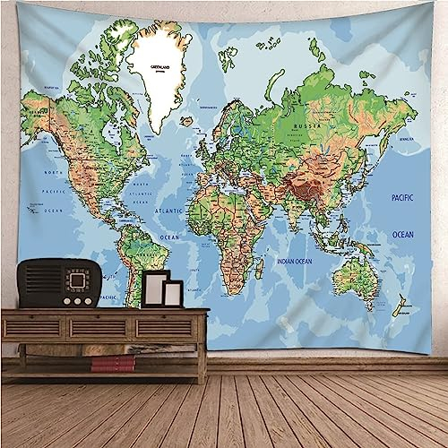 Wandtuch Strandtuch, Wandbehang Tuch Blau Grün Weltkarte Wandteppich Wand Deko Wohnzimmer 300x260cm