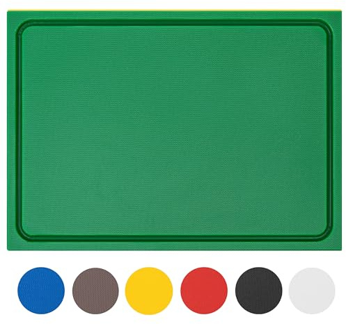 Morleos Schneidebrett Kunststoff spülmaschinenfest, formstabil, messerschonend | Farben & Größen auswählbar | HACCP Gastro Küchenbrett | Schneidbrett mit Saftrille (Grün, 35x25x2 cm)