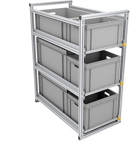 Tinobu Heckauszug mit Mehreren Ebenen, 90x40cm, 220kg Belastung, Auszugsregal - für Euroboxen (Ebenen: 3)