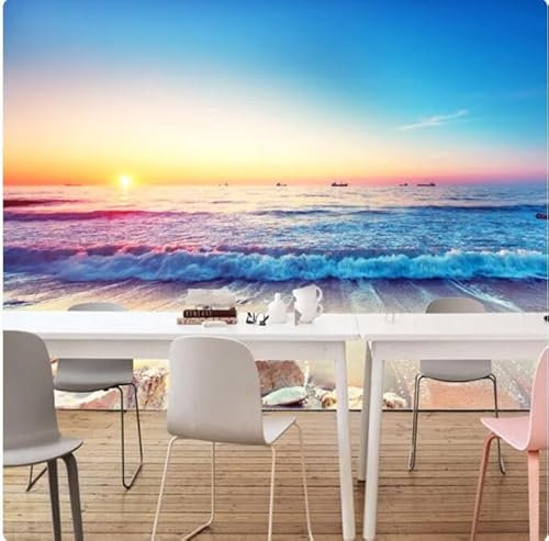 MOBYAT Papier peint mural romantique plage peintures murales salon chambre TV toile de fond photo papier peint, 3D, 200 x 140 cm