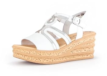 Gabor Damen Keilsandalen, Frauen Sandalen,Best Fitting,Sommerschuhe,Freizeitschuhe,offene Schuhe,Strandschuhe,hoch,Weiss/Silber,39 EU / 6 UK