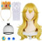 LETTERASHQP 5 Stück Prinzessin Peach Perücke Zubehör mit Prinzessin Peach Krone Prinzessin Peach Rapunzel Perücke Prinzessin Peach Kostüm Zubehör Set für Karneval Party Cosplay Halloween