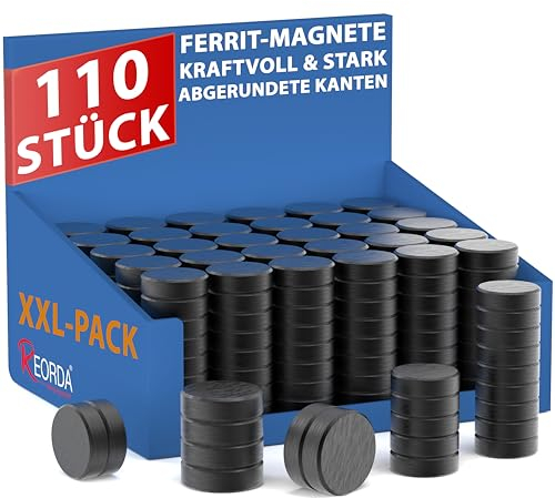 REORDA Starke Magnete für Whiteboard & Pinnwand - 110er Set, als Kühlschrank Magnete & Tafelmagnete, Rund - Schwarz