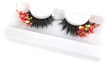 1 paire Faux cils pailletés colorés 3D Faux Cils Naturel à la Main Doux et Moelleux Cils Noirs épais Faux Cils Coloré Réutilisables pour Noël Nouvel An Déguisements Faire la Fête Type 6