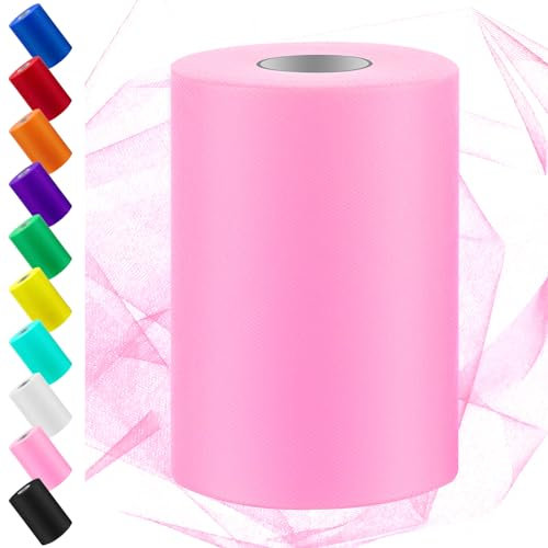 Swpeet 6 pouces x 100 yards Rose tulle tissu rouleau, bobine de tissu ruban de Tulle, maille polyester bobine, idéal pour bricolage fait à la main fête d'anniversaire décorations de mariage artisanat