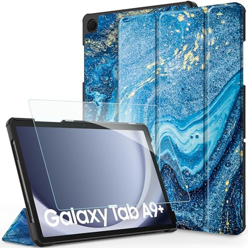 CACOE Custodia Cover Compatibile con Samsung Galaxy Tab A9+ / A9 Plus 2023 11, Ultra Sottile in Pelle con Vetro Temperato Ultra Sottile, Modello Sabbie Mobili
