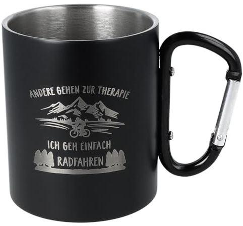 Spruchreif | Doppelwandige Edelstahltasse mit Karabinerhaken und hochwertiger Gravur | Geschenk Radfahrer Mountainbiker | Radsport Geschenke - 300 ml