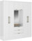 Vente-unique-Armario 6 Puertas y 3 cajones - con Espejo - 180 cm de Ancho - Color: Blanco - ELORIO