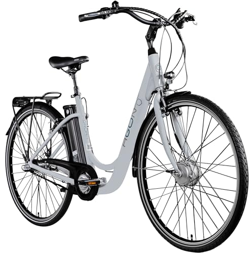 AGON Aurora E Bike Citybike 28 Zoll Elektrofahrrad 250W Motor bis 115 km 3 Gang 10,4 Ah Lithium Ionen Akku Gepäckträger Damen und Herren 150-175 cm (telegrey, 48 cm)