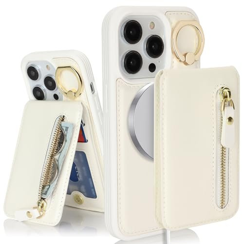 SailorTech iPhone 13 Pro Case with Card Holder, Cover with Ring Stand and Kickstand - White