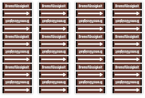Aufkleber: 225x75 mm, 4 Stück - Gruppe 9 - Nichtbrennbare Flüssigkeiten - Banderole - Rohrleitungskennzeichnung - nach DIN 2403 - Sprache: deutsch - Bremsflüssigkeit
