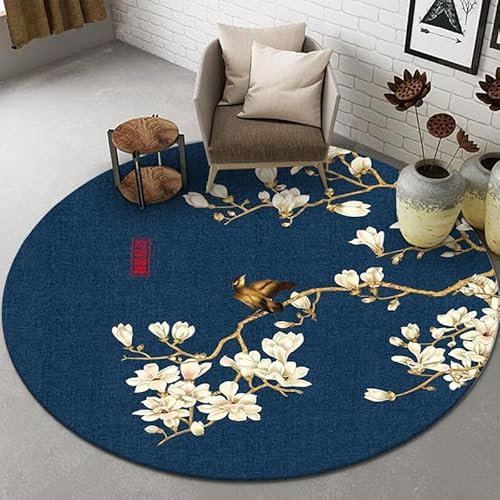 Tapis Rond Bleu Profond Chinois Tapis Exterieur Rond Anti Slip Lavable Tapis Salon Moelleux Tapis Chambre pour Chambre d'enfant Buanderie Balcon Décor Tapis Rond 60 cm