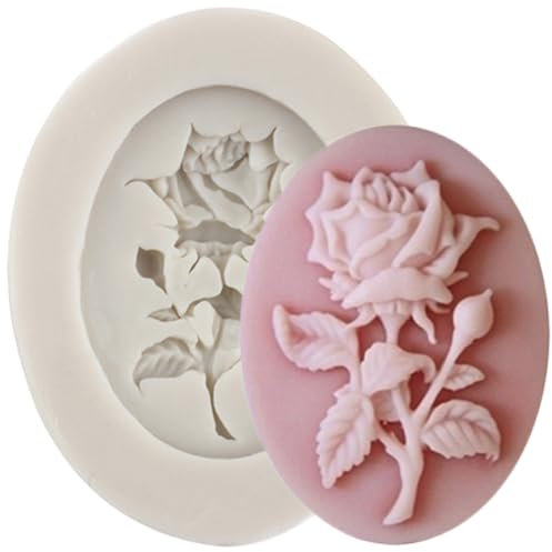 MINFEIDMS Cameo Picture Frame Silicone Moulds Rose Flower Chocolate Fondant Moulds for Sugar Cake Decorating Cupcake Topper Gum Paste Candy Polymer Clay