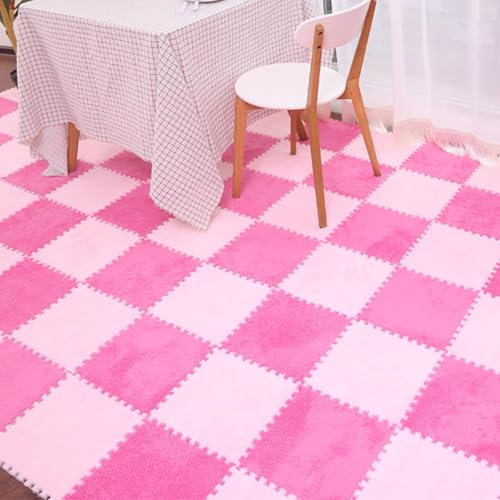 DEACOLIN 10Pcs/20Pcs Puzzle Plush Foam Floor Tiles Mat, Interlocking Crawling Carpet for Bedroom Livingroom Playroom Nursery, Soundproofing Area Rug (20Pcs,Rose and Pink)