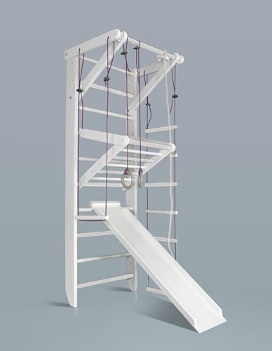 Sport & Spiel Sprossenwand Sport-5-240-Weiss Klettergerüst, Holz, Indoor Kletterwand & Turnwand, Schwedische aus massivem Buchenholz, Kinder, Gym