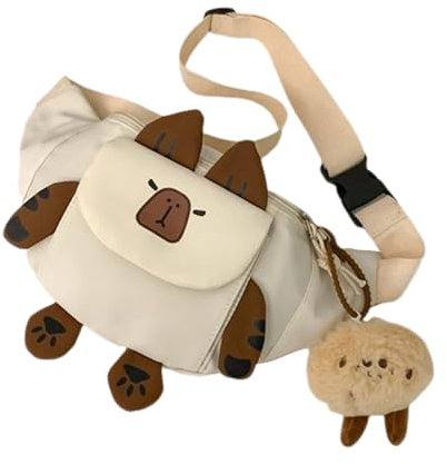 Itkcozcg Modische Handtasche, Cartoon-Brusttasche, japanischer Stil, Crossbody-Tasche, Handytasche, Tragetasche, Schultertasche, mit verstellbarem Riemen, Brusttasche, Tragetasche, Rucksack, weiß,