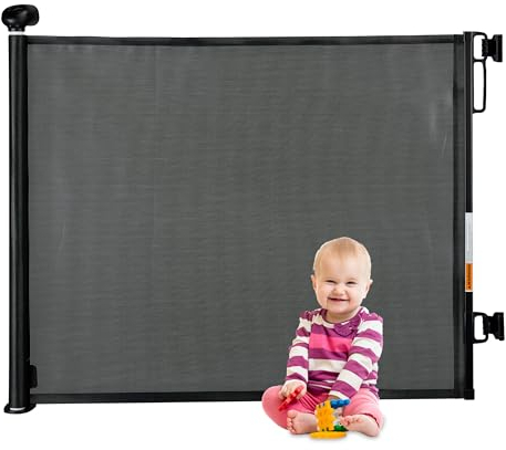 Relaxdays Barrera Seguridad Escaleras, Extensible, Malla Protectora, Rejilla Niños y Perros, Apertura 70-140cm, Negro