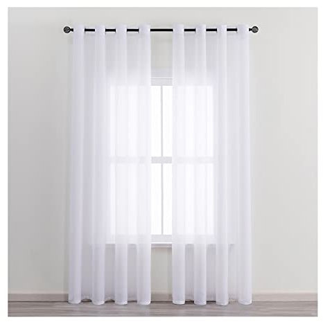 BCughia Gardinen Vorhang 2er Set, Vorhang Lichtdurchlässig Einfarbig Gardinen Wohnzimmer Set H 214 x B 107 cm, Weiß