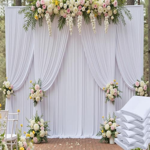 15,2 x 4,6 m weißer Hintergrund Vorhang für Hochzeitsfeier, 10 Paneele, 1,5 x 4,6 m, knitterfrei, seidig, Polyester, für Geburtstag, Babyparty, Abschlussfeier, Fotografie, Bühnenhintergrund
