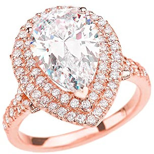 Joyara Double Raw 7 Carat CZ Pear-Shaped Engagement Ring in Rose Gold O