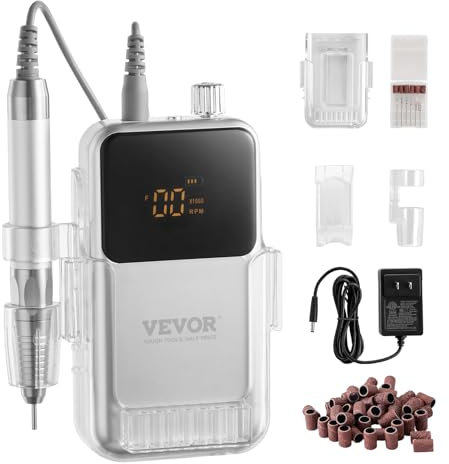 VEVOR Lime à ongles électrique sans fil, 6 embouts, 50 bandes de ponçage, outil manucure pédicure pour ongles en gel acrylique, moteur sans balais 35000 tr/min, ponceuse à ongles rechargeable portable
