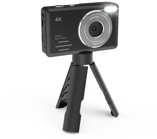 inaepeak Appareil photo numérique 4K 64 MP, écran LCD de 2,8 compact pour enfants, zoom numérique 18x avec support, appareil photo numérique portable rechargeable tout-en-un pour enfants/adolescents