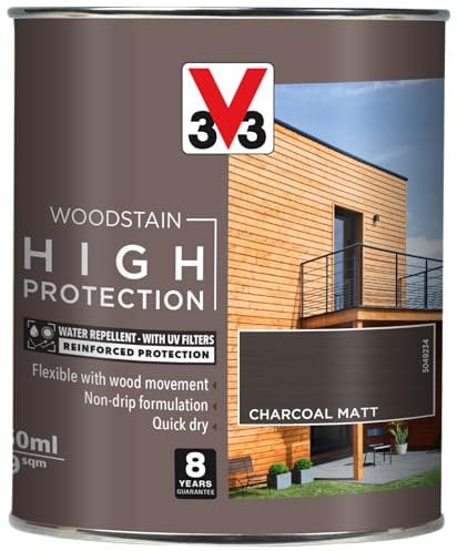 V33 High Protection Woodstain - 8-Year Guarantee - UV Filters - Water-Repellent - Quick-Drying - Only 2 Coats - Charcoal Grey Matt 750ml