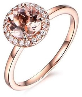 Tolldek Rosegold Au750 18 Karat Ring, Klassiker Zart Pärchen Ringe mit Morganit 1ct, Verlobungsring mit Diamant 750 Gold Diamantring Echtes, Gr.63 (20.1)