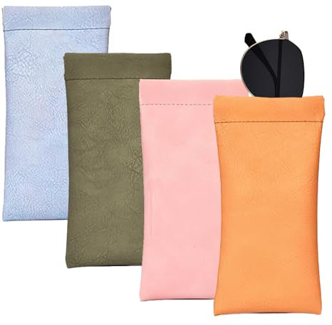 4 Stück Weiches Brillenetui, Sonnenbrillenetui, Weiches Tragbares, aus Leder, Flaches Brillenetui, Schutzhülle, klassisches Sonnenbrillenetui, Selbstschließendes für Herren und Damen