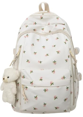 TIAASTAP Aesthetic School Backpack Cute Preppy School Bags for Girls - Coquette Schoolbag Floral Print Back Pack for Teenage College Primary Secondary Middle School (A01 Pink Floral)