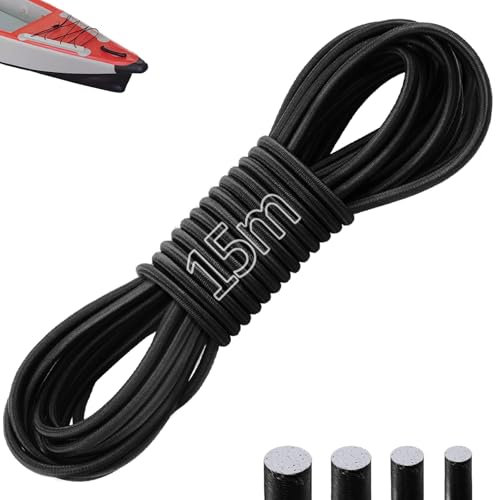 TXXATX Gummiseil 6 mm Gummischnur 15 m Expanderseil Schwarz Gummikordel UV-Schutz Gummiband Rund Bungee Cord Spanngummi Spannseil Gummiseil für Anhängerplane Plane Zelte Segel Ruderausrüstung