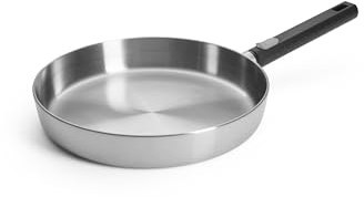 Woll – Logic Steel Flachpfanne Ø 28 cm Edelstahl, 5 cm hoch – Induktion – PFAS-freie Antihaft Bratpfanne mit abnehmbarem Stiel – für alle Herdarten – langlebig & backofenfest