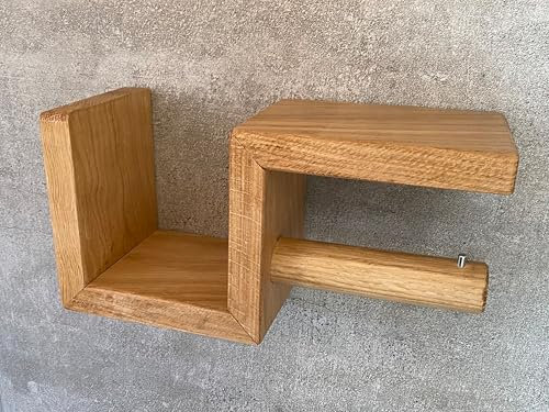 Klopapierhalter Holz ohne Bohren mit Ablage & Gravur | Toilettenpapierhalter Eiche massiv | WC-Rollenhalter handgemacht | Geschenkidee Bad