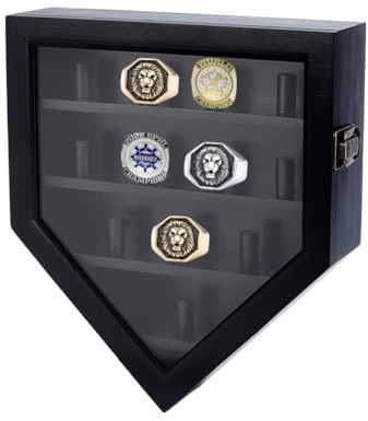 UNICRAFTALE Meisterschaftsringe Vitrine 12 Ringpfosten Baseballringhalter Wandhalterung Holz Schattenbox Schwarzer Ring Organizer Ausstellungsständer Für Sammlung Mehrerer Sport Meisterschaftsringe