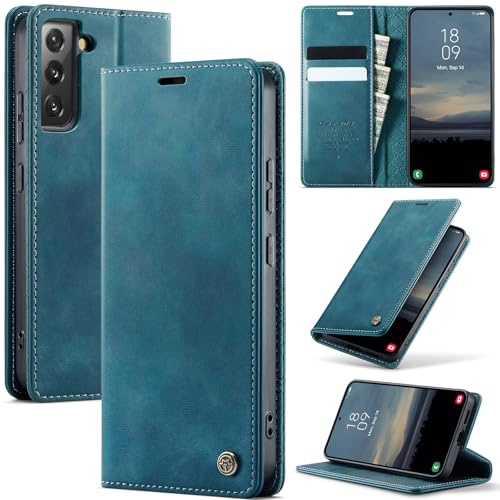 Cracedily Handyhülle für Samsung Galaxy S22 Plus Hülle Premium PU Leder Klappbar Stoßfeste Tasche Flip Case RFID Blocker Magnet Kartenfach Standfunktion Klapphülle Schutzhülle für S22 Plus, Blaugrün