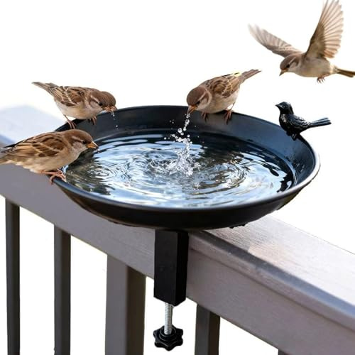 SilverChry Abbeveratoio per Uccelli da Appendere per Ringhiere del Balcone, Mangiatoia per Uccelli, Ghisa Nera, Clip Metalliche Regolabili, Adatte a Balconi, Giardini, Terrazze e Patii
