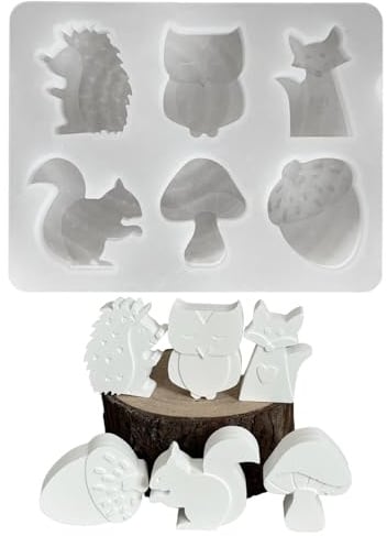 Silikonform Herbst, Silikonformen Gießformen Herbst Igel Eichel Pilze Eule Eichhörnchen, 3D Tiere Gießformen Silikon, Gipsformen zum Gießen, Kerzenformen Silikon, Kerzen Gießform für Seife Gips